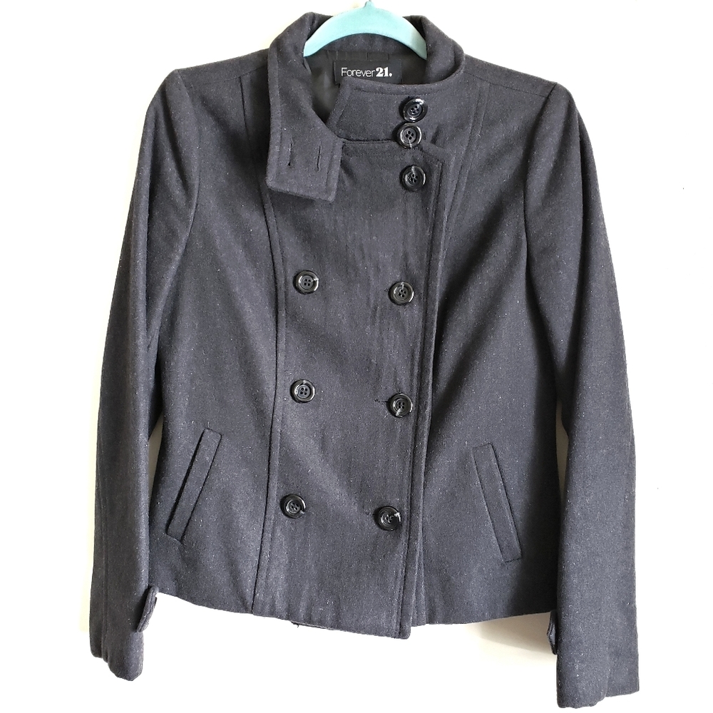 Forever21 Black Women's Classic Pea Coat - Medium